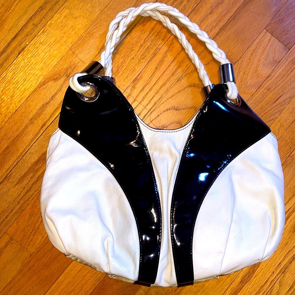 RARE CROMIA 100% ITALIAN Python/patent leather black and white shoulder bag - Picture 3 of 6